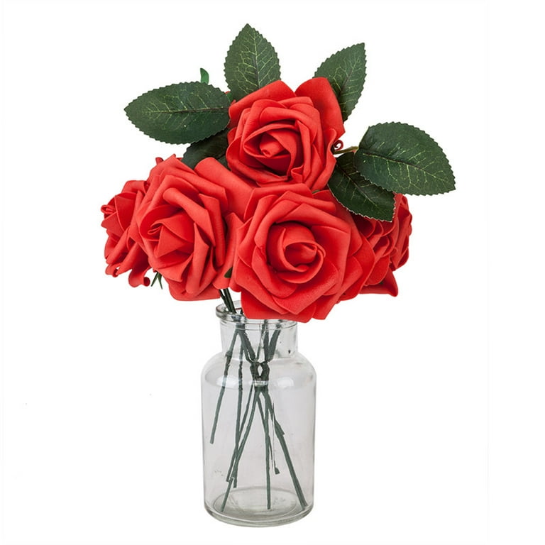 50pcs Artificial Flower Real Touch Foam Roses Bridal Bouquet Wedding DIY Decor 